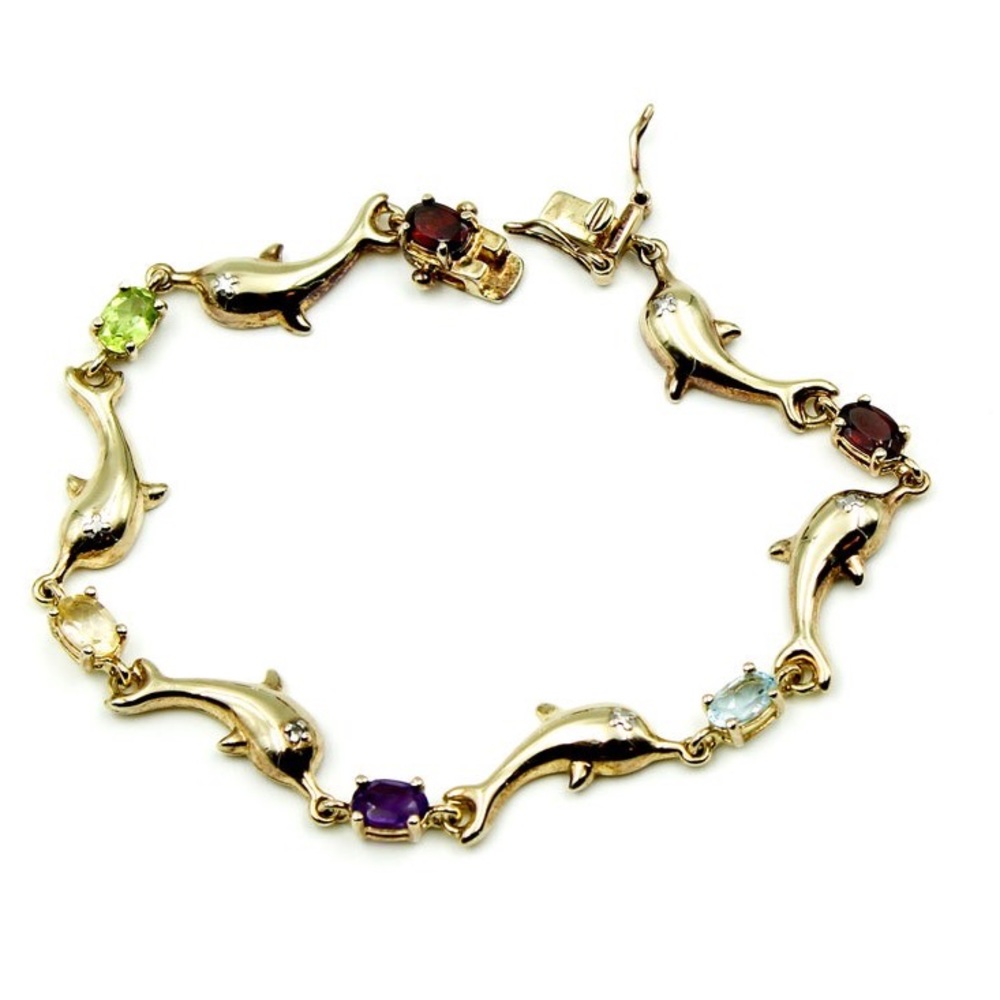 BOGO FREE Dolphin Bracelet 925 Sterling with Gold Plate Multi Gemstone.